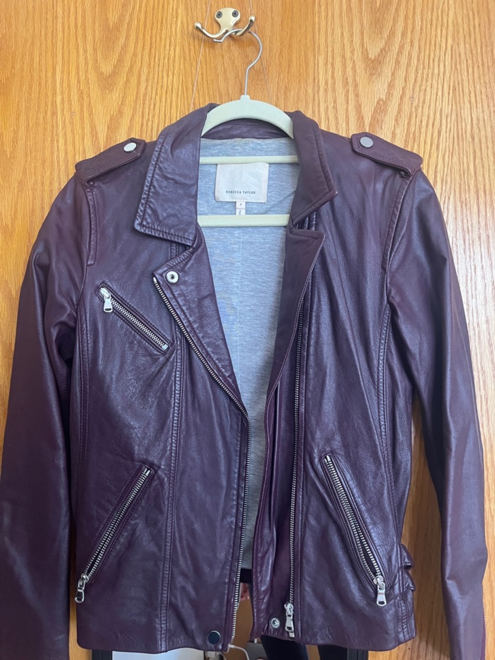 Rebecca Taylor Purple 100% Lamb Leather Moto Jacket